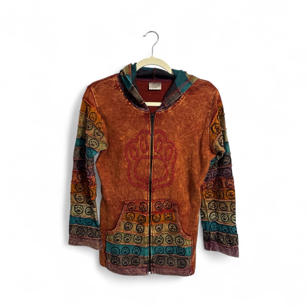 Greater good network size small Multicolor Patchwork Hoodie with Paw Print